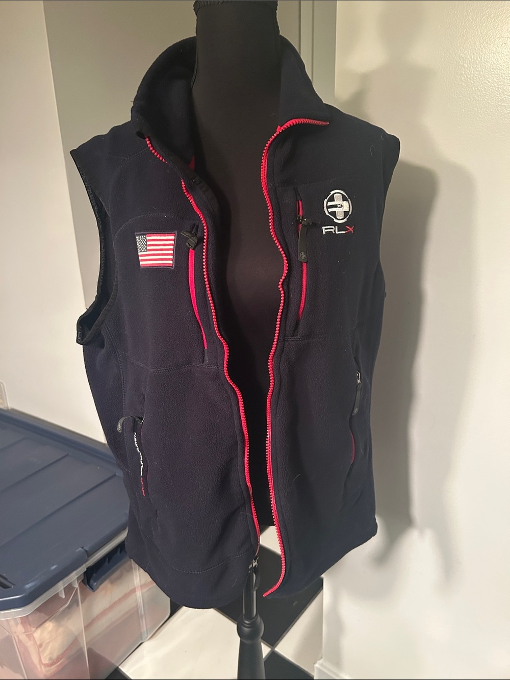 RLX Ralph Lauren Navy Vest with Red Zip Trim